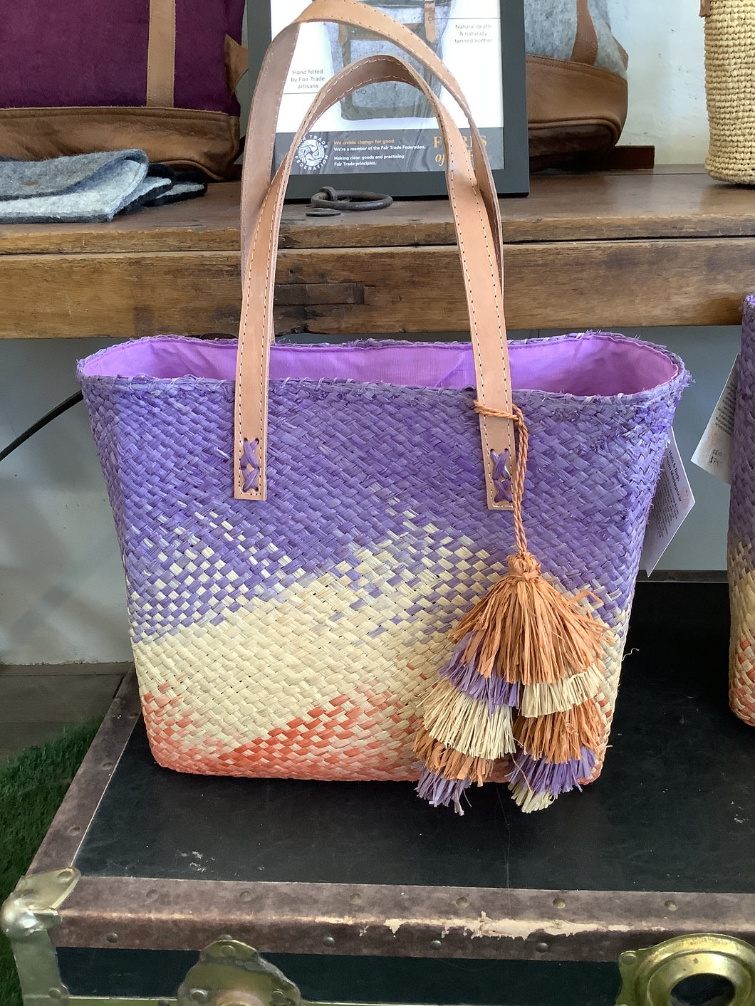 SB10 Holden Ombré Straw Handbag with tassel charm embellishment wisteria