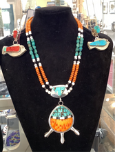 JT 56 SS Inlaid Shell Pendant w/ Spiny Oyster, Turquoise, Multi Stone Necklace
