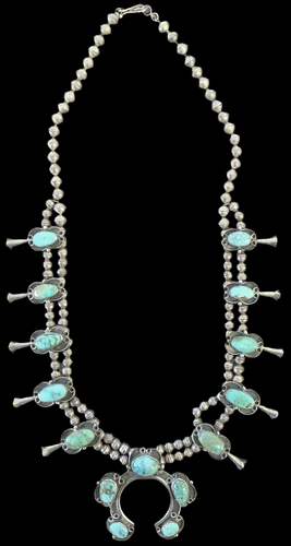 VO1 - Squash Blossom Necklace with Nevada Turquoise by Vicki Orr Designs