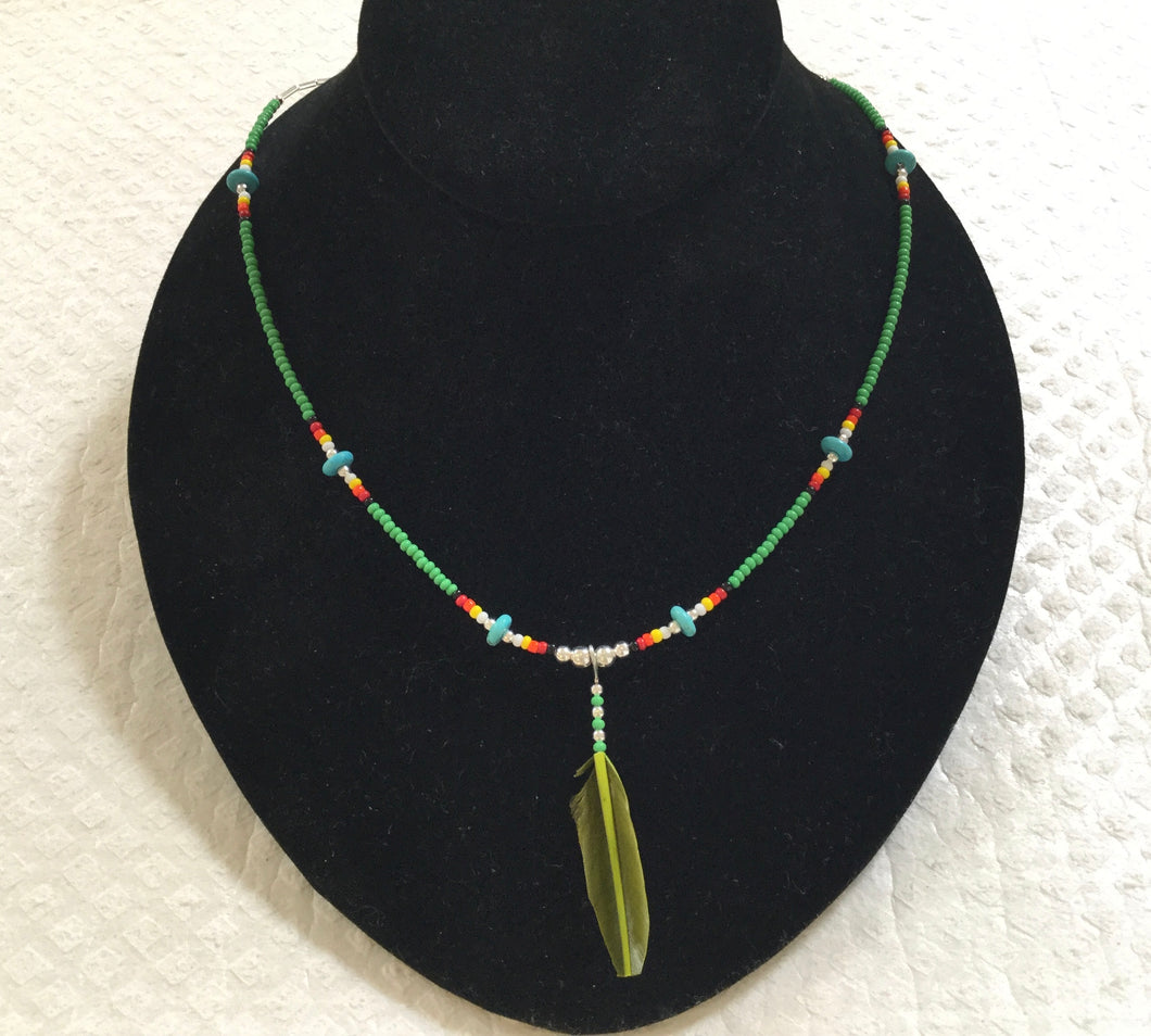 Necklace with feather & turquoise fk1 - Necklaces - Cerrillos Station | Fine Art Gallery, Native American Jewelry & Shop