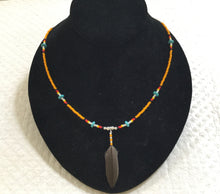 Necklace with feather & turquoise fk1 - Necklaces - Cerrillos Station | Fine Art Gallery, Native American Jewelry & Shop