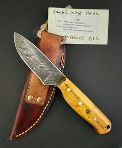 BH2127-  Damascus Steel Knife with Olive Wood Handle by Bob Henshaw