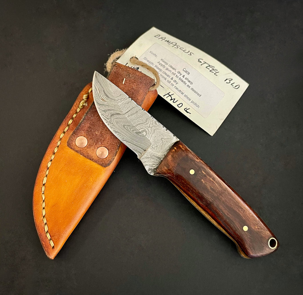 BH2134 Small Damascus Steel Knife with  Walnut Handle by Bob Henshaw