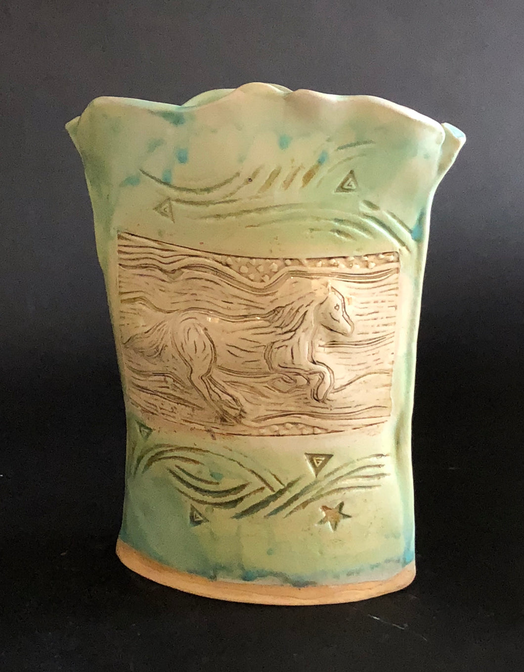 Green Horse Pocket Vase by Barbara King, BK13 - Ceramic Sculptures - Cerrillos Station | Fine Art Gallery, Native American Jewelry & Shop