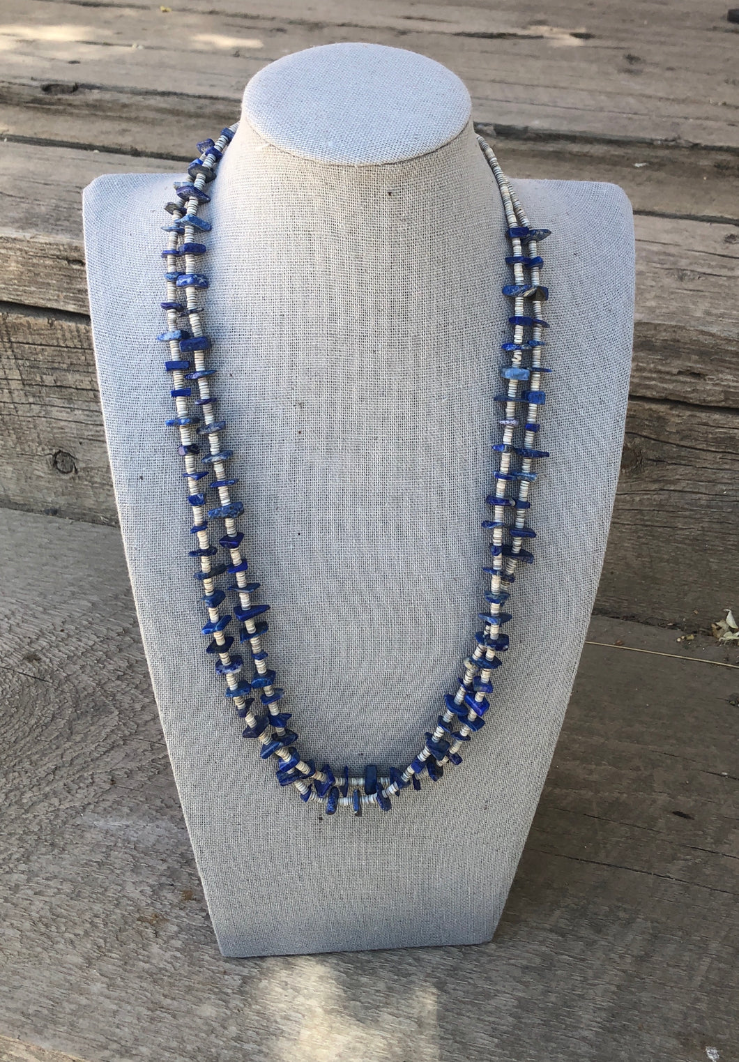 RG6, Double Strand Lapis and Heishi Necklace - Necklaces - Cerrillos Station | Fine Art Gallery, Native American Jewelry & Shop