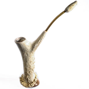 Pipe- whitetail deer antler walnut wood base,brass stem, RL28 - Art - Cerrillos Station | Fine Art Gallery, Native American Jewelry & Shop