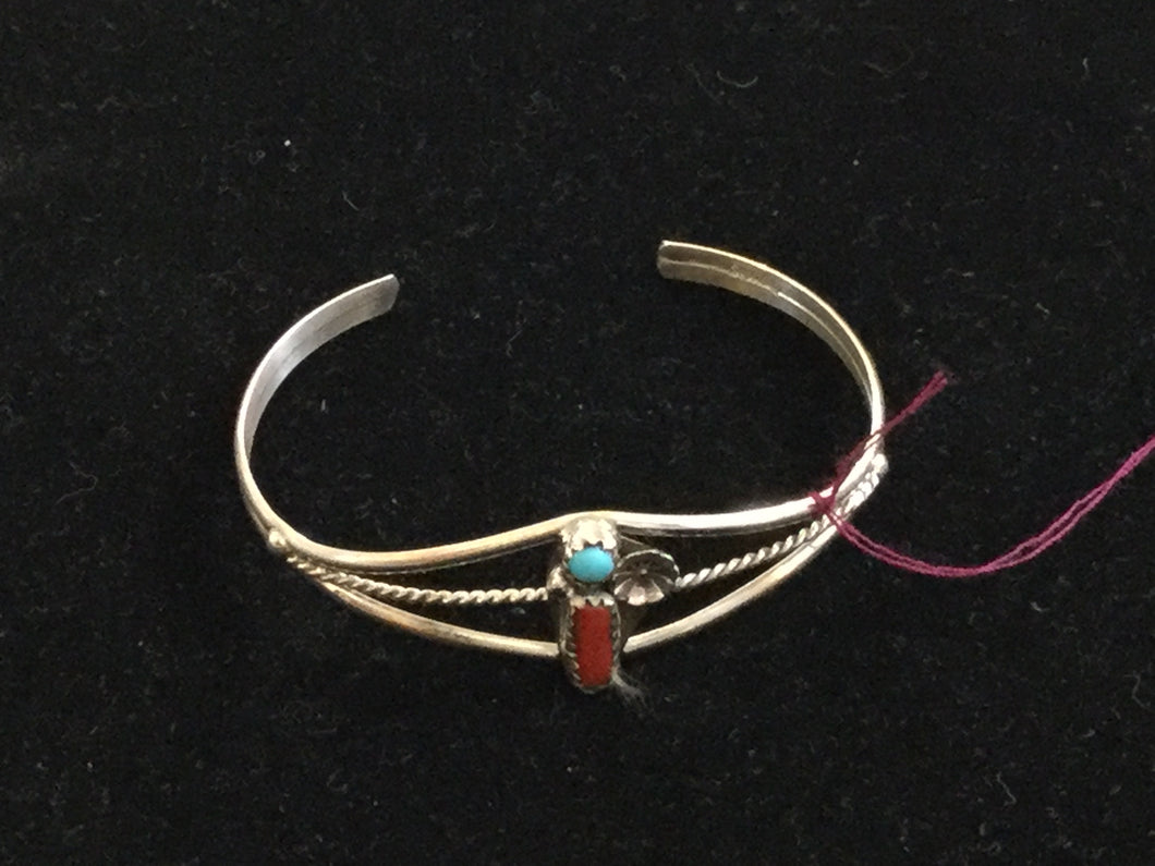 Sterling cuff with turquoise and coral RAH12 - Bracelet - Cerrillos Station | Fine Art Gallery, Native American Jewelry & Shop