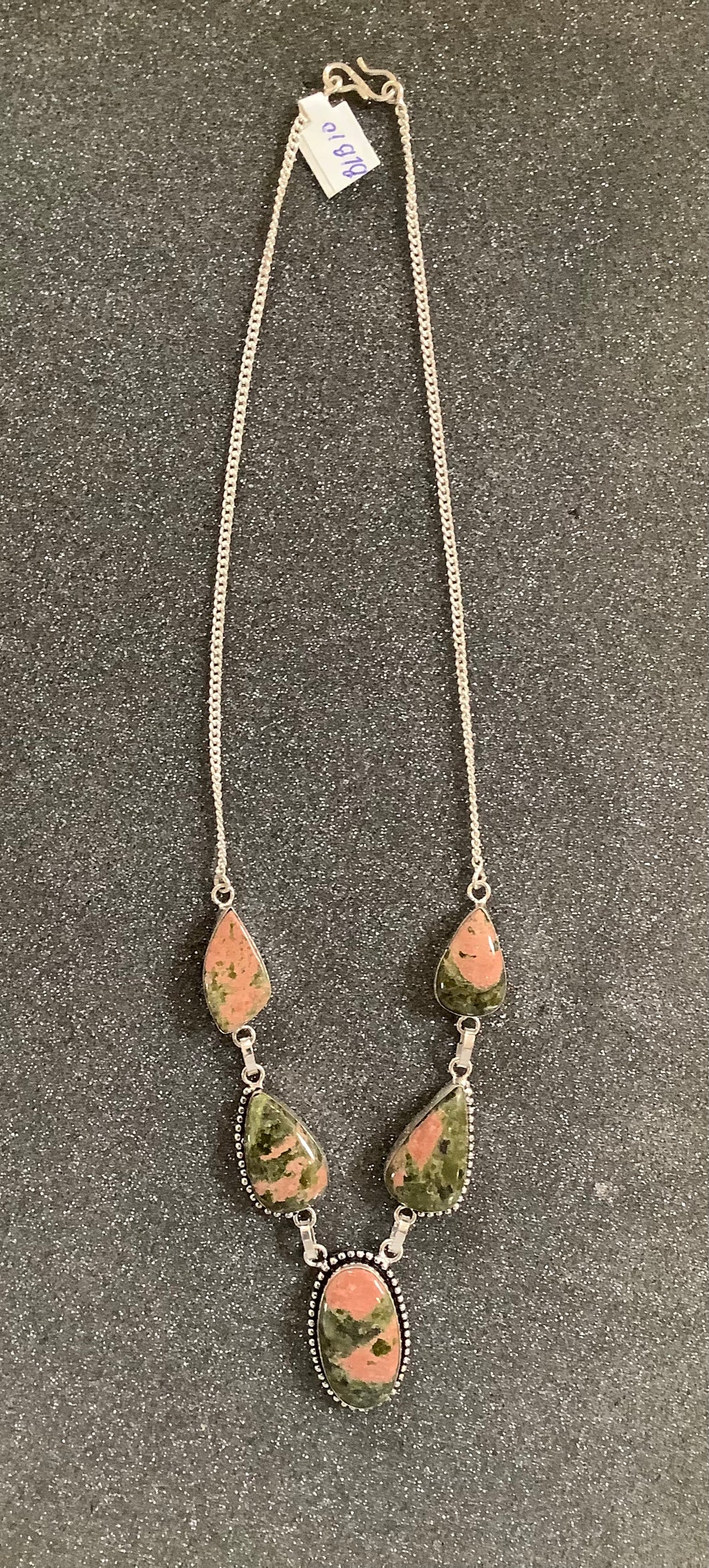 BLB10 Unakite Jasper 5 stone SS necklace