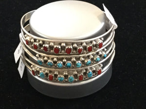 Sterling cuff bracelets. Coral. Turquoise. Turquoise & Coral RAH13 - Bracelet - Cerrillos Station | Fine Art Gallery, Native American Jewelry & Shop