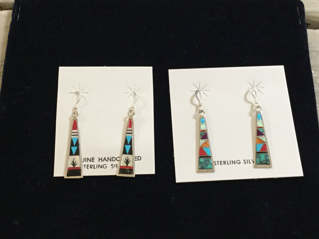 RAH4 Inlay Sterling silver dangle earrings - - Cerrillos Station | Fine Art Gallery, Native American Jewelry & Shop